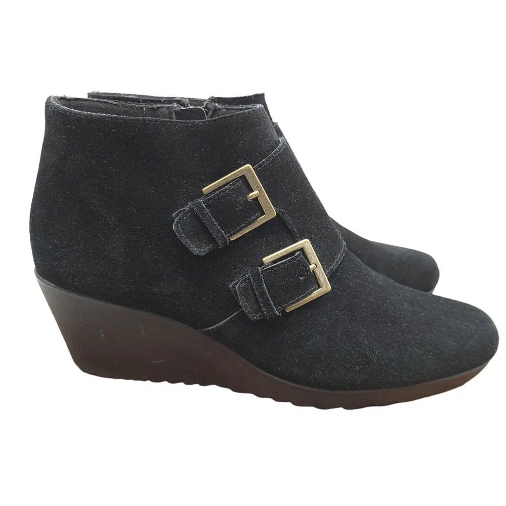 Munro Drew‎  Wedge Ankle Boots Womens 8.5 M Black Suede Booties M760086 Shoes
